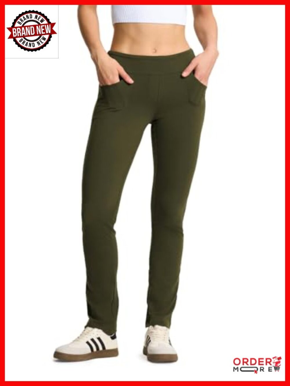 Straight Leg Yoga Dress Pants 5-Pocket Pull-On Stretch Slimming Work